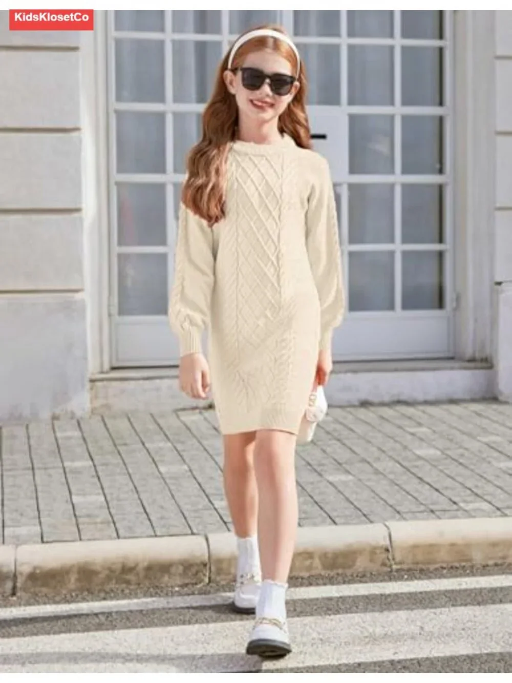 Girls Cable Knit Sweater Dress Long Sleeve Pullover Casual Fall Winter